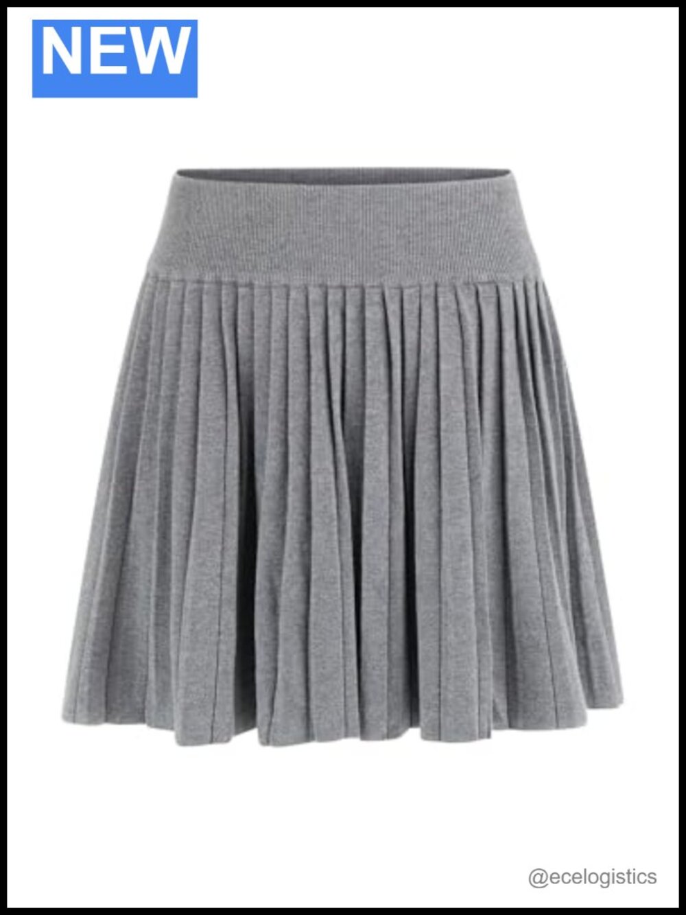 Pleated Sweater Skirt High Waisted Banded Waistband Pull On Above Knee